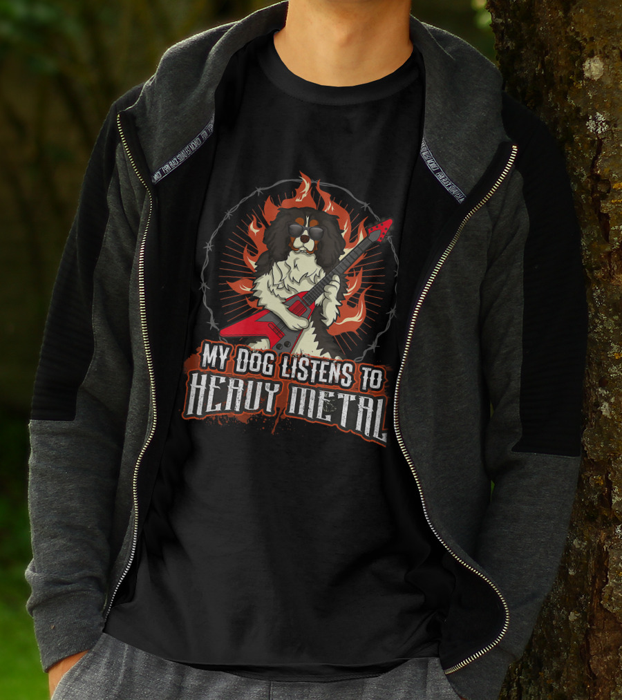 My Dog Listens To Heavy Metal Cavalier King Charles Spaniel Guitar Flames T-Shirt