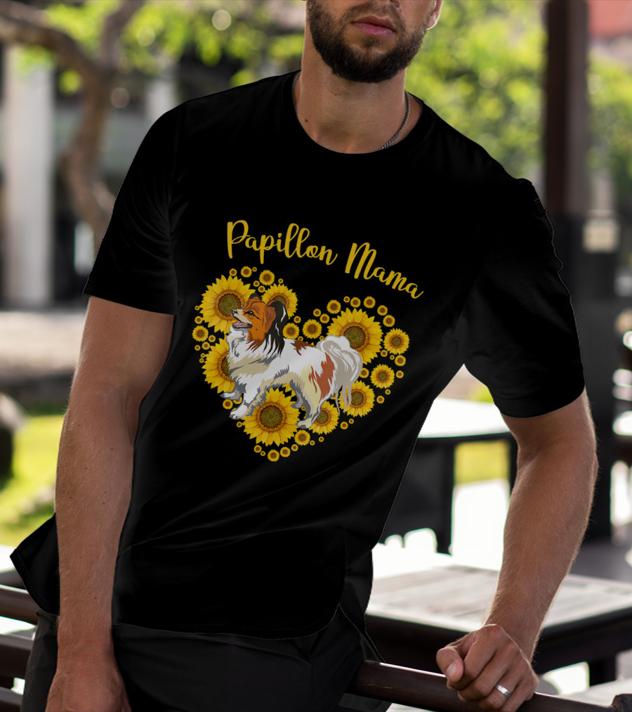Papillon Mama Sunflower Heart T-Shirt