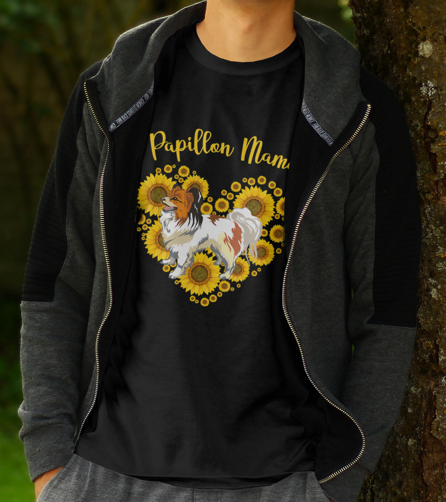 Papillon Mama Sunflower Heart T-Shirt