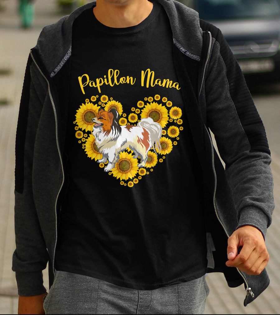 Papillon Mama Sunflower Heart T-Shirt