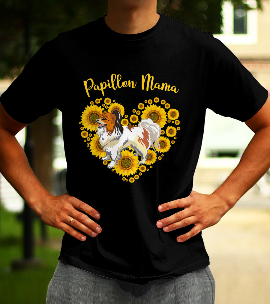 Papillon Mama Sunflower Heart T-Shirt