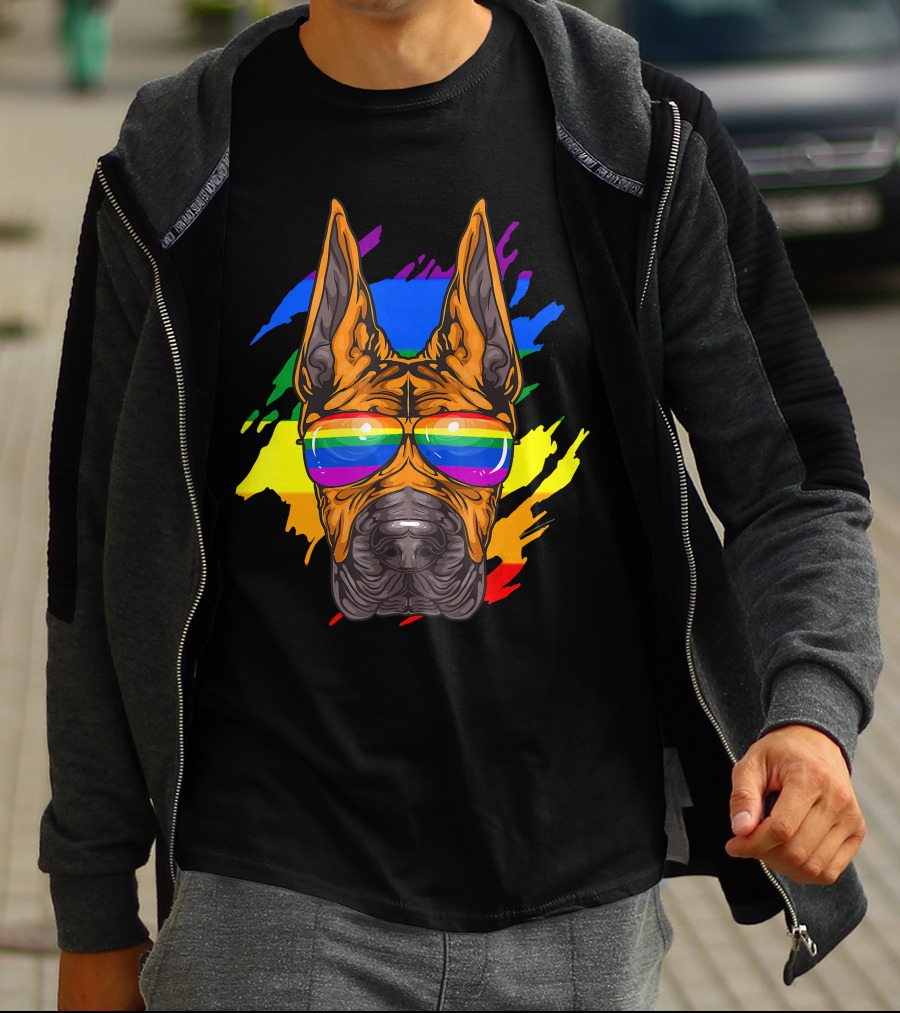 Rainbow Sunglasses Great Dane Pride T-Shirt