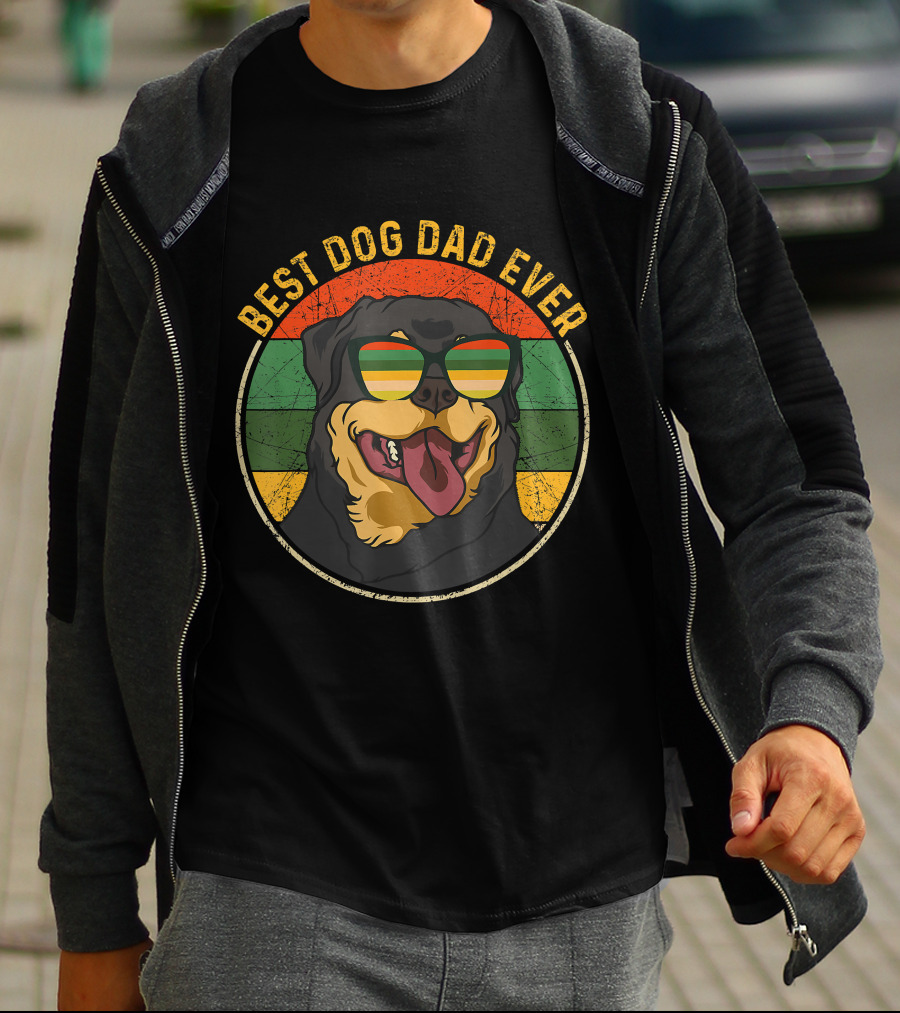 Best Dog Dad Ever Retro Vintage Rottweiler Sunglasses T-Shirt