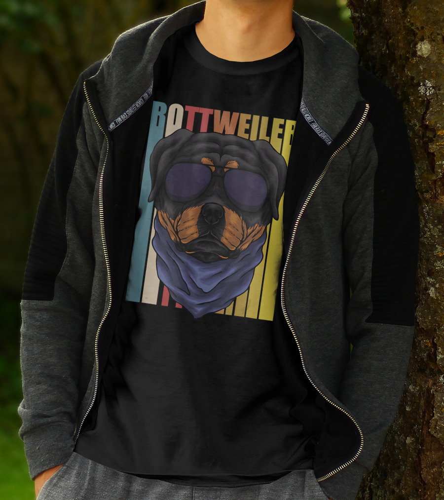 Retro Vintage Rottweiler Dog Eyeglasses Bandana T-Shirt