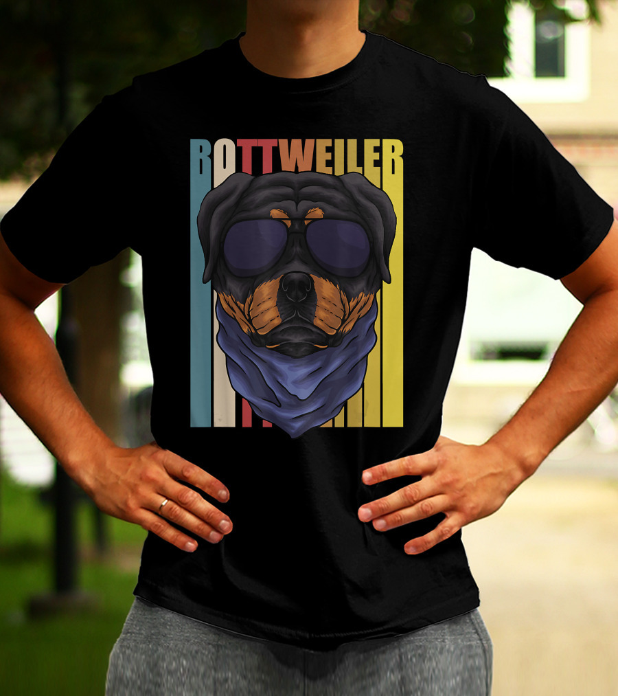 Retro Vintage Rottweiler Dog Eyeglasses Bandana T-Shirt
