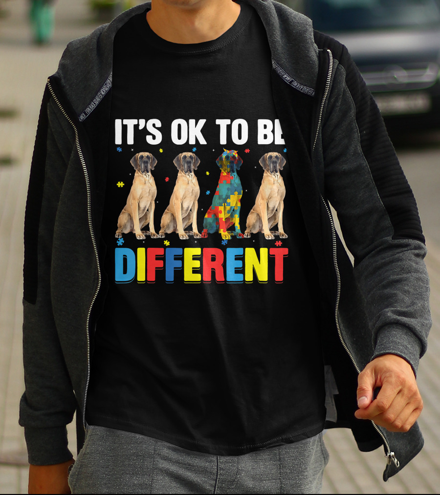 IT'S OK TO BE DIFFERENT Autism Awareness Dane Dog Dad Dog T-Shirt