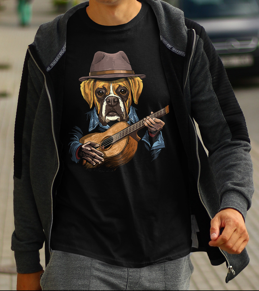 Acoustic Guitar Boxer Dog Guitar Player Guitarist T-Shirt