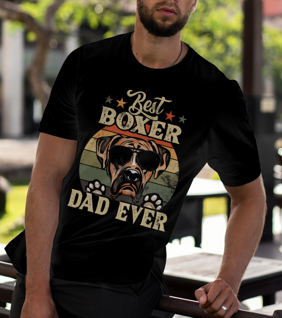 Best Boxer Dad Ever Vintage Distressed Dog Retro Stripes T-Shirt
