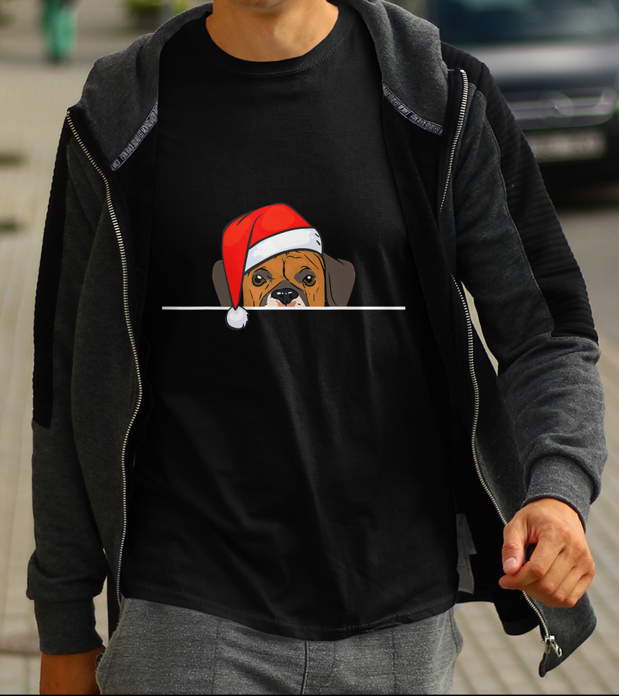 Boxer Dog In Santa Hat For Christmas T-Shirt