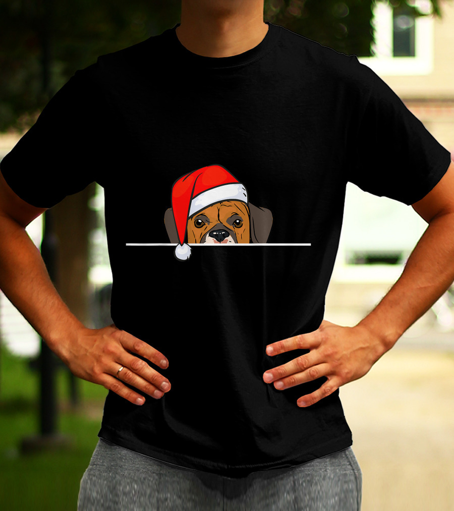 Boxer Dog In Santa Hat For Christmas T-Shirt