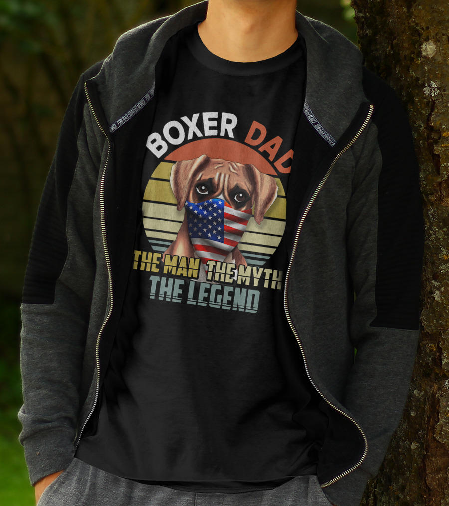 Boxer Dad US Flag Face Mask The Man The Myth The Legend T-Shirt