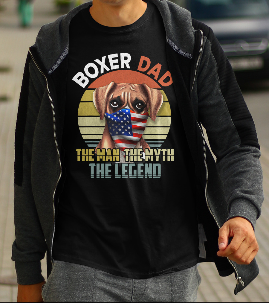 Boxer Dad US Flag Face Mask The Man The Myth The Legend T-Shirt