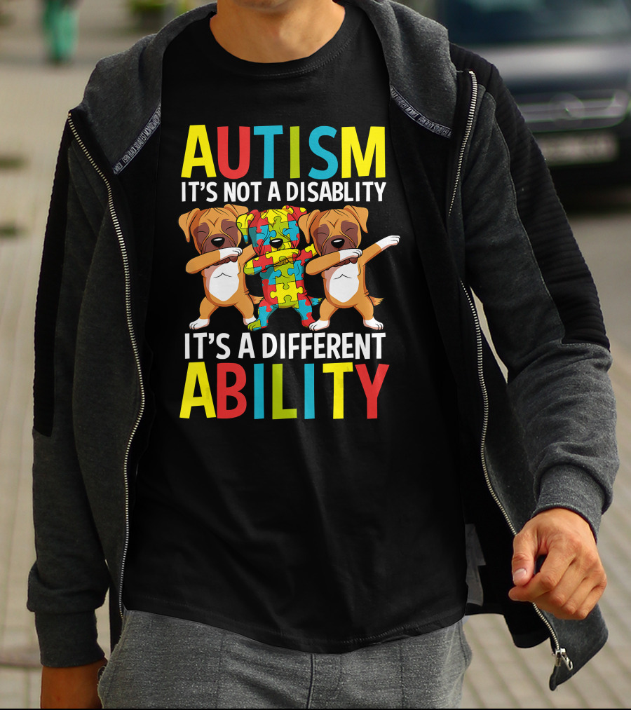 Autism It's Not A Disability It's A Different Ability Dabbing Dogs Puzzle T-Shirt