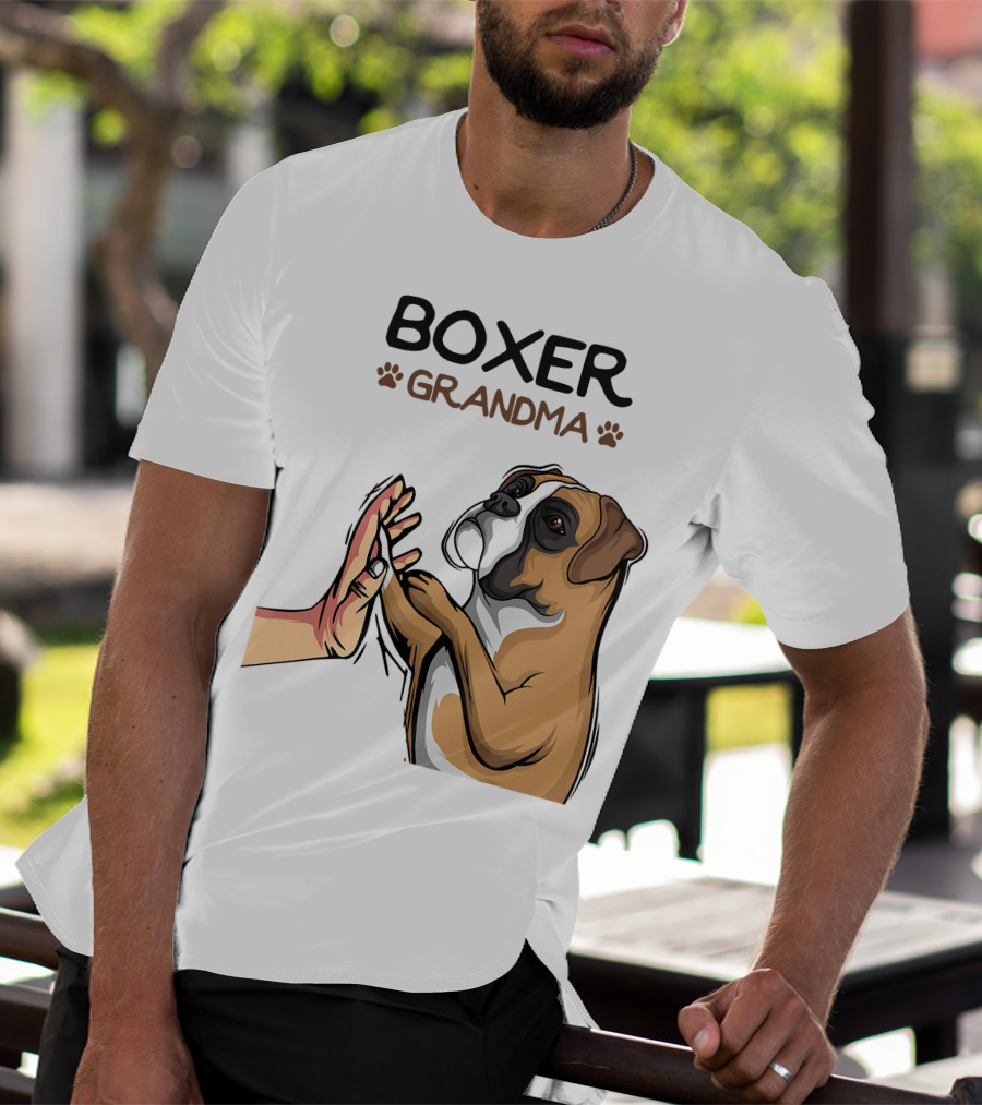 Boxer Grandma High-Five With Dog Paws T-Shirt
