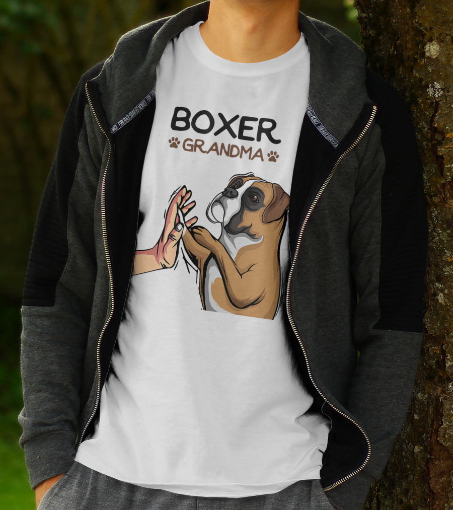 Boxer Grandma High-Five With Dog Paws T-Shirt
