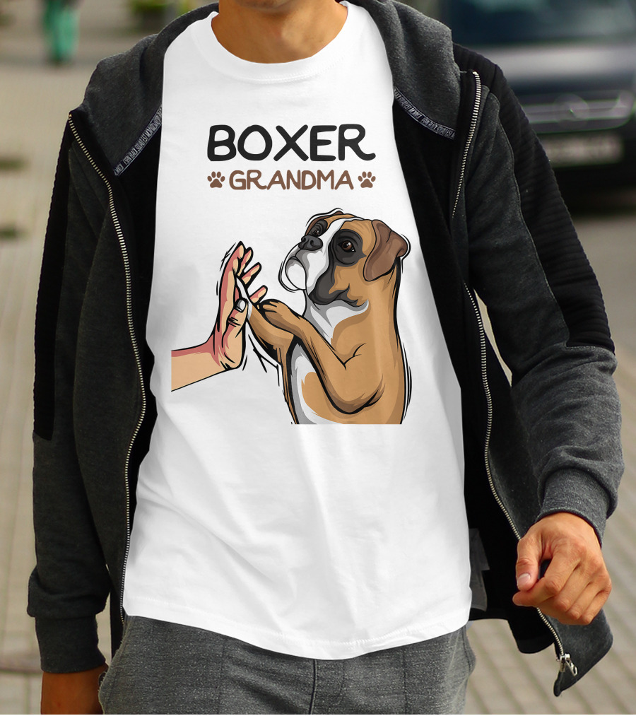 Boxer Grandma High-Five With Dog Paws T-Shirt