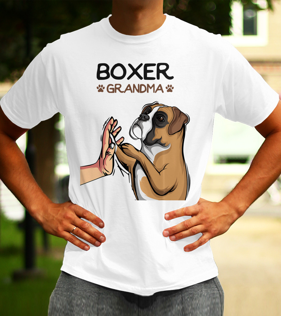 Boxer Grandma High-Five With Dog Paws T-Shirt