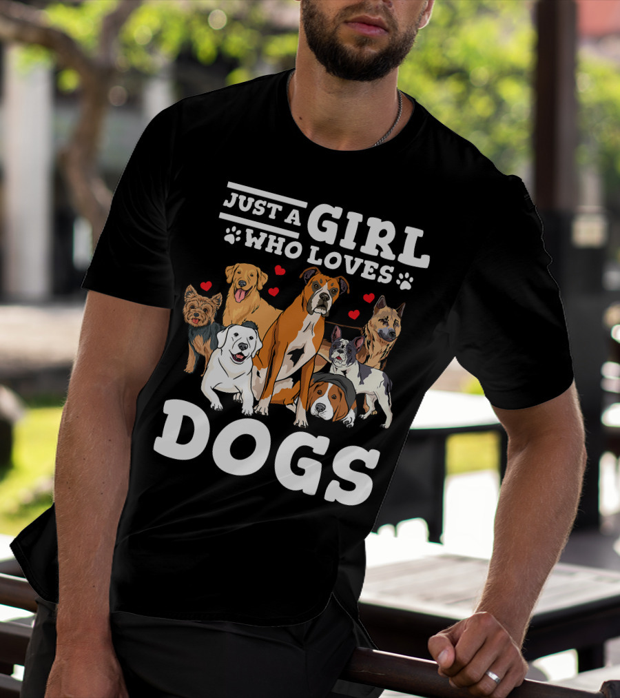 Just A Girl Who Loves Dogs With Boxer And Heart Paw Prints T-Shirt