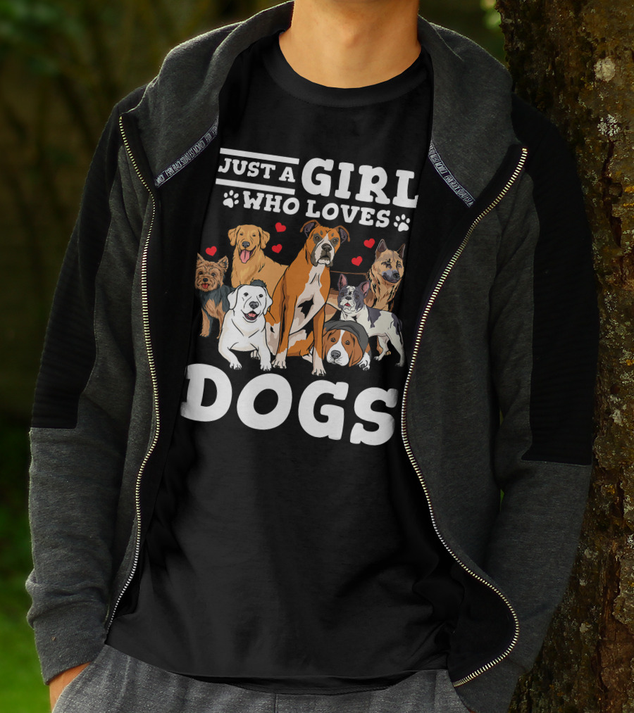 Just A Girl Who Loves Dogs With Boxer And Heart Paw Prints T-Shirt