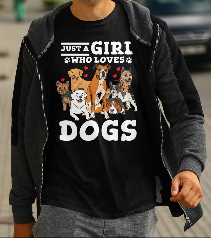 Just A Girl Who Loves Dogs With Boxer And Heart Paw Prints T-Shirt