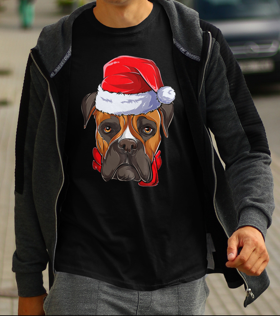 Boxer Dog Santa Hat Christmas Girls T-Shirt