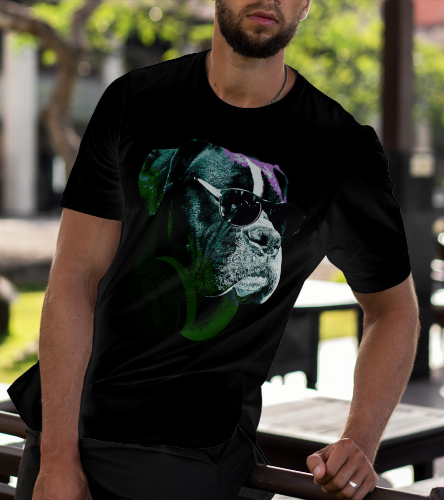 Boxer Dog With Sunglasses And Headphones Vintage Cool Canine T-Shirt