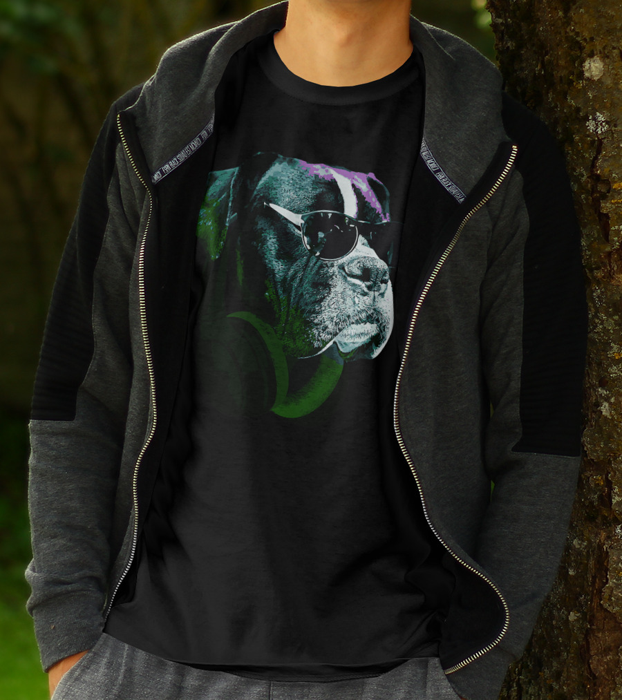 Boxer Dog With Sunglasses And Headphones Vintage Cool Canine T-Shirt