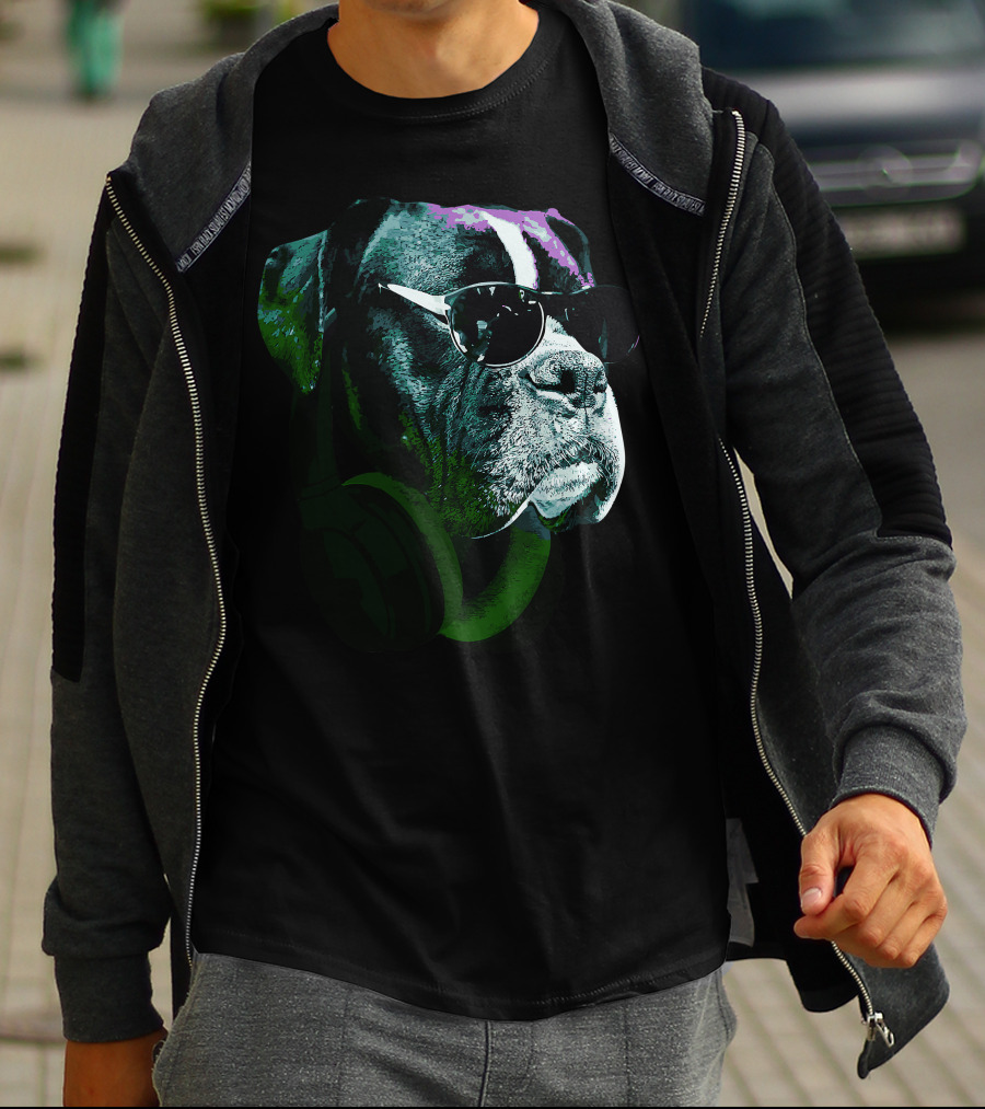Boxer Dog With Sunglasses And Headphones Vintage Cool Canine T-Shirt