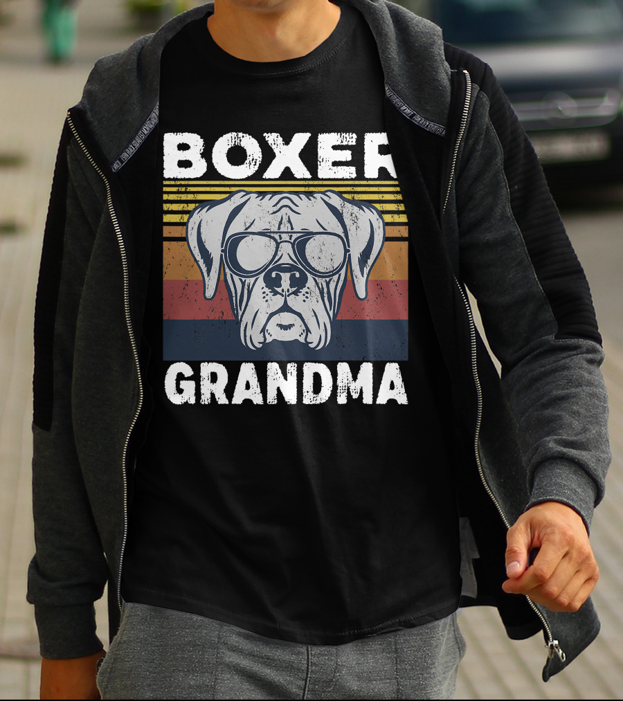 Boxer Grandma Dog Breed Pet Owner Lover Retro Sunglasses T-Shirt
