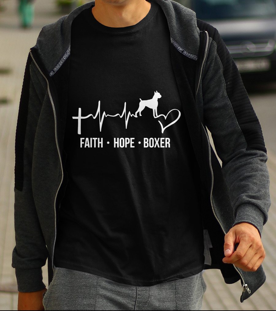 Faith Hope Boxer Heartbeat Dog Owner Lover Women Me T-Shirt