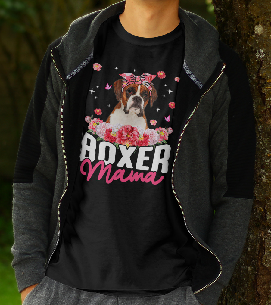 Boxer Mama Flower Bandana Blossoms And Butterflies T-Shirt