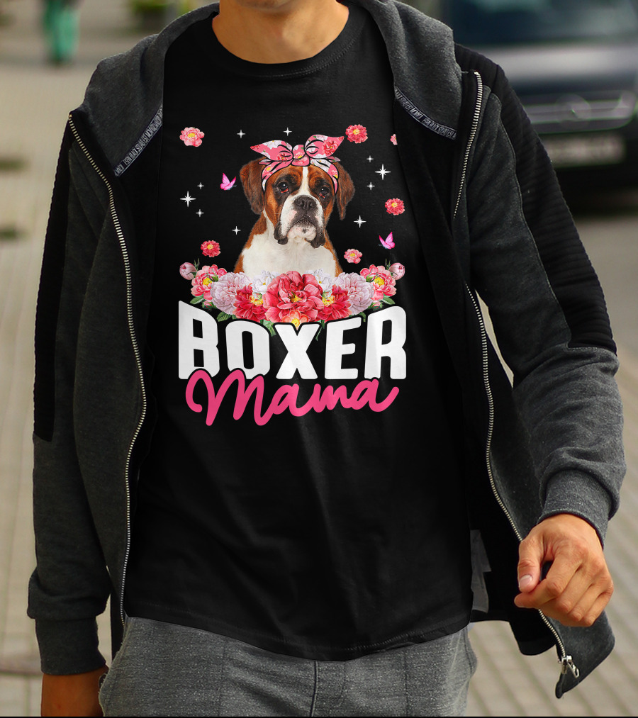 Boxer Mama Flower Bandana Blossoms And Butterflies T-Shirt