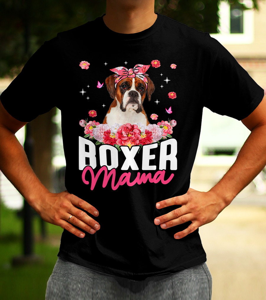 Boxer Mama Flower Bandana Blossoms And Butterflies T-Shirt