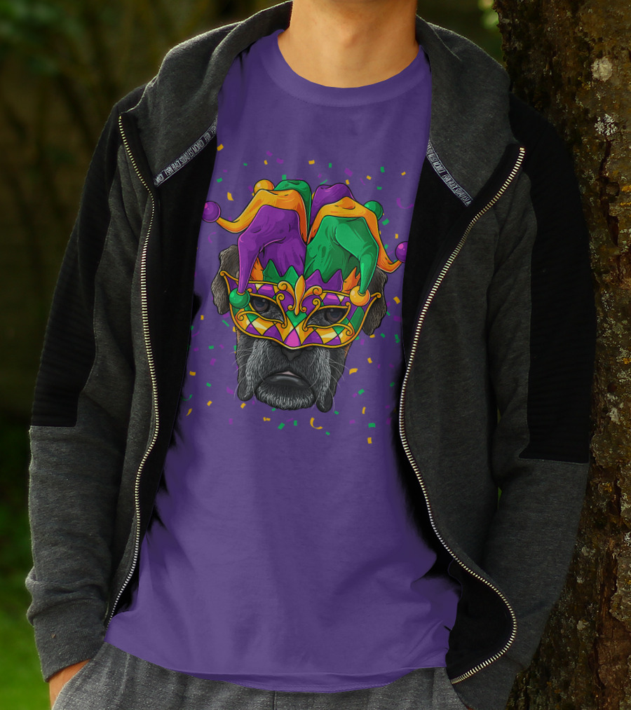 Carnival King Boxer Dog Wearing Jester Mask With Confetti T-Shirt