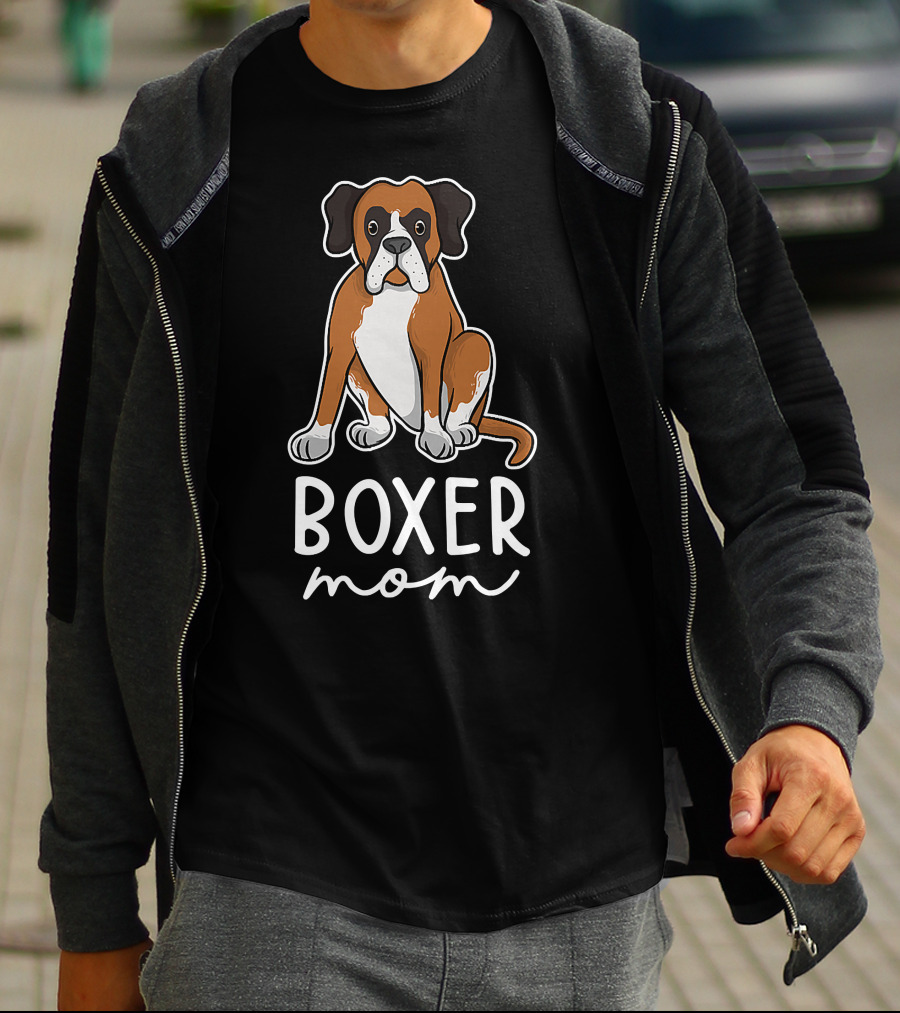 Boxer Mom With Adorable Dog Illustration For Mother's Day T-Shirt