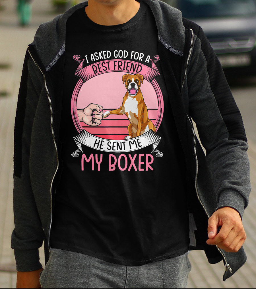 I Asked God For A Best Friend He Sent Me My Boxer Retro Style Boxer Mom T-Shirt