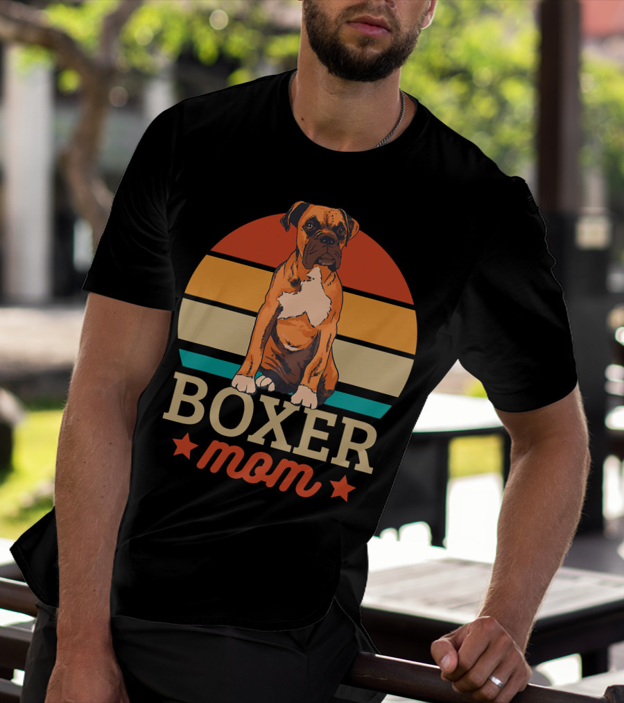 Boxer Mom Retro Sunset Pooch Love T-Shirt