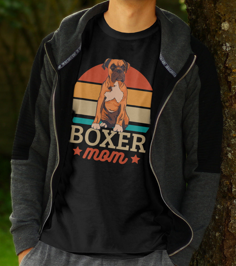 Boxer Mom Retro Sunset Pooch Love T-Shirt