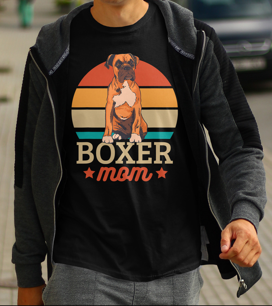 Boxer Mom Retro Sunset Pooch Love T-Shirt