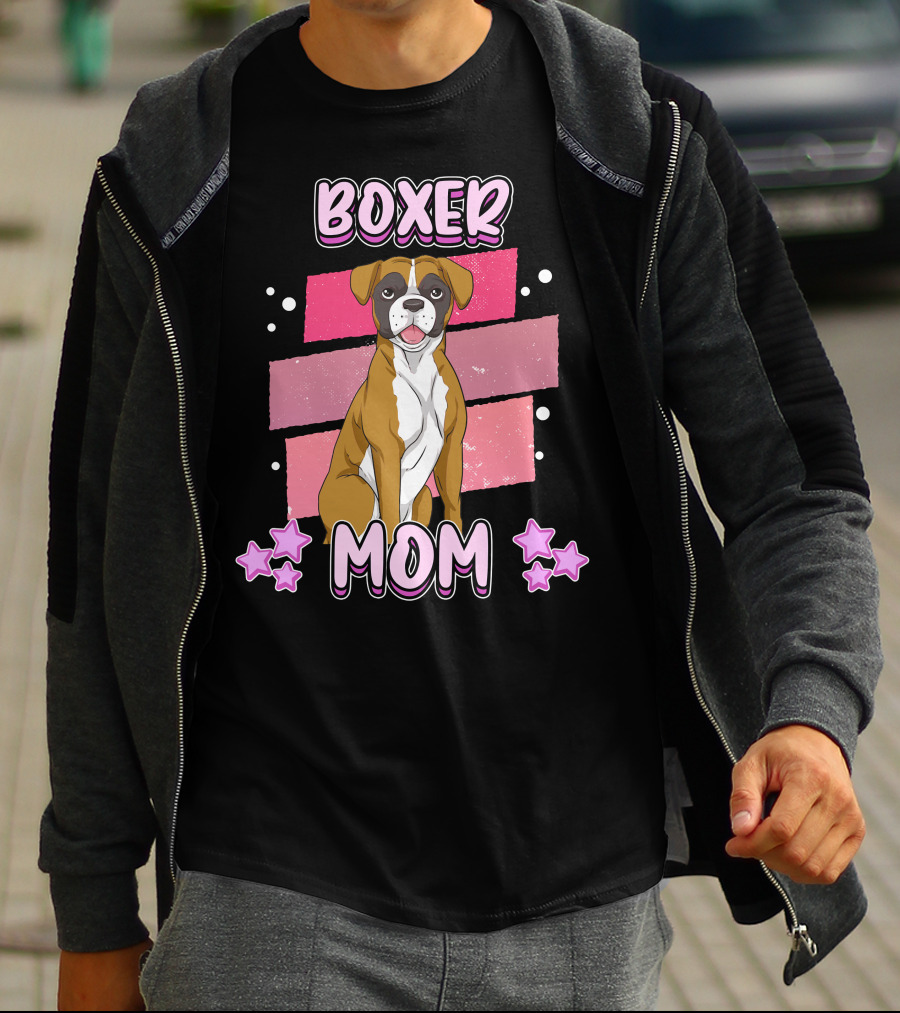 Boxer Mom Pink Stars Funny Dog Saying T-Shirt