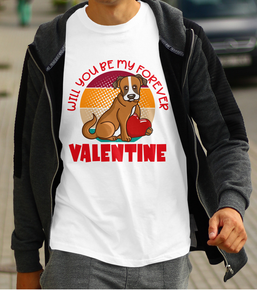Will You Be My Forever Valentine Boxer Holding Heart T-Shirt