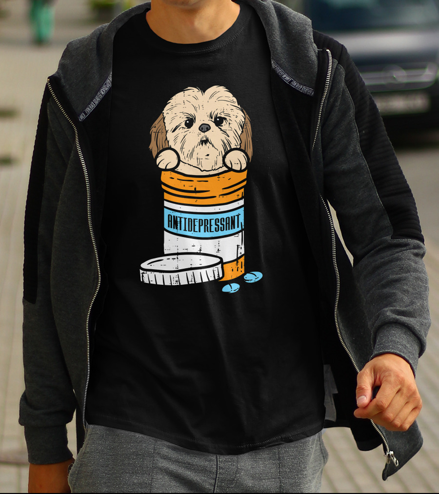 Antidepressant Shih Tzu Cute Animal Pet Dog Pill Bottle T-Shirt