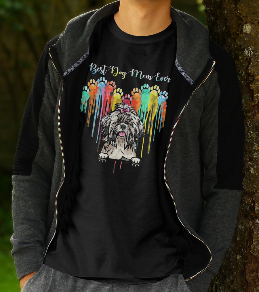 Best Dog Mom Ever Heart Funny Shih Tzu T-Shirt