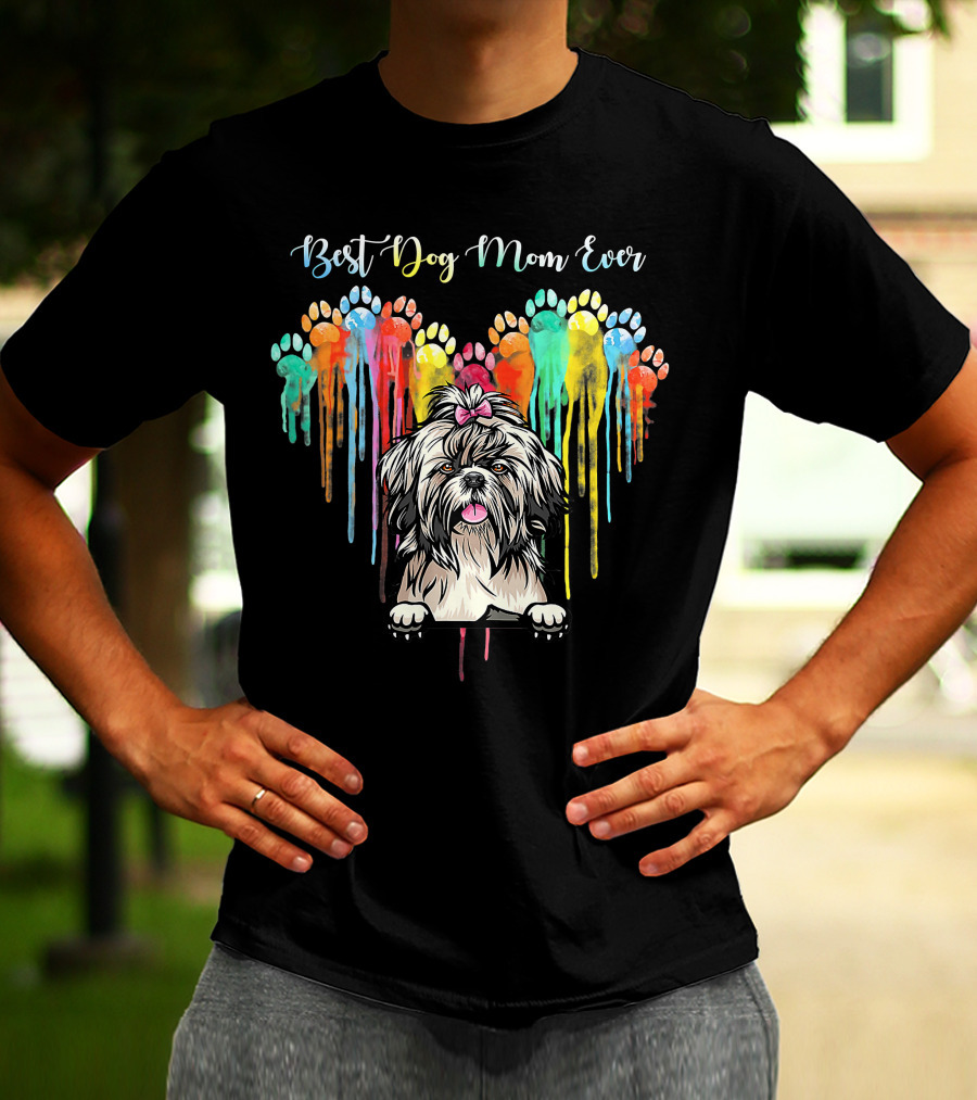 Best Dog Mom Ever Heart Funny Shih Tzu T-Shirt