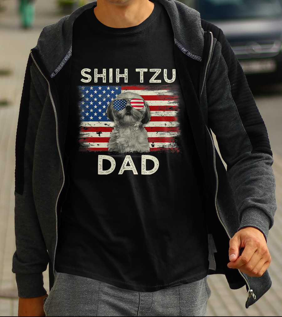 Shih Tzu Dad Ever American Flag Father's Day T-Shirt