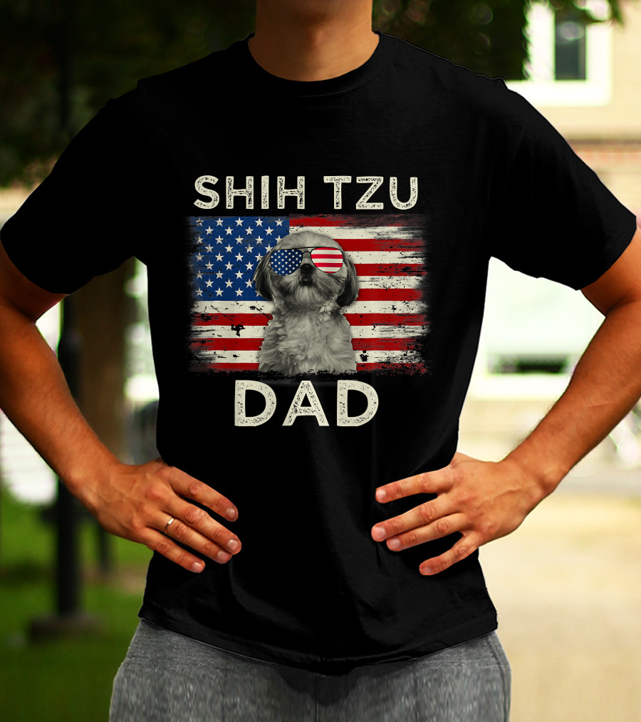 Shih Tzu Dad Ever American Flag Father's Day T-Shirt