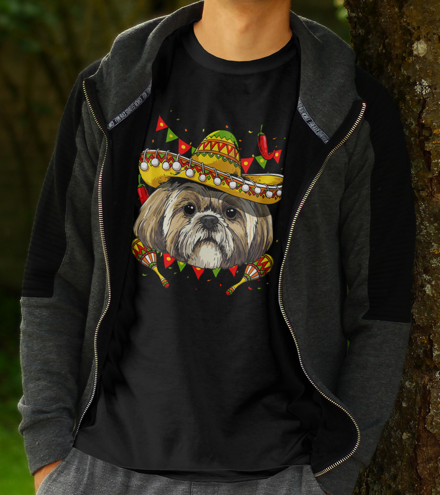 Cinco De Mayo Shih Tzu Sombrero Men Women Kids Festive Dog Maracas Fiesta T-Shirt