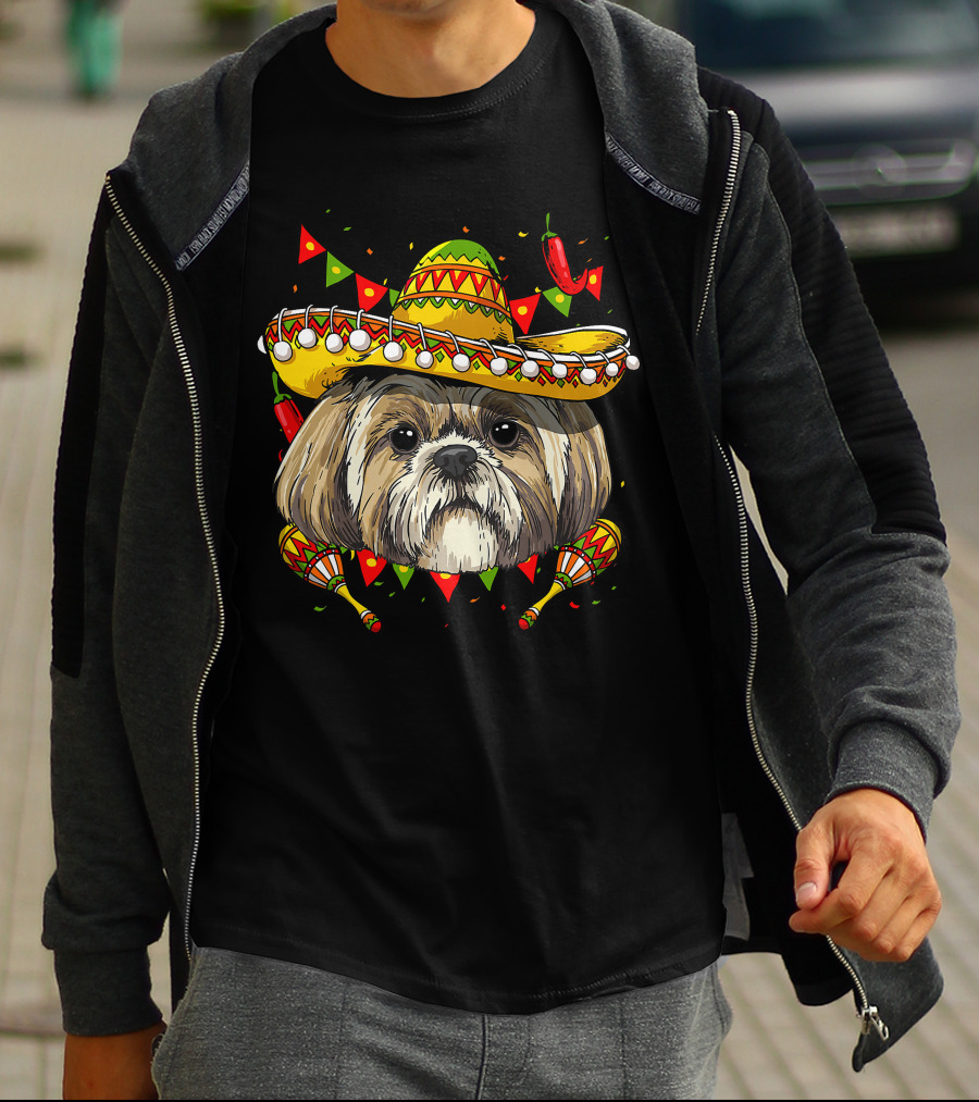 Cinco De Mayo Shih Tzu Sombrero Men Women Kids Festive Dog Maracas Fiesta T-Shirt