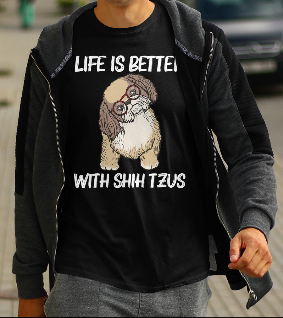 Life Is Better With Shih Tzus Cool Shih Tzu Art Women Puppy Pet Dog T-Shirt