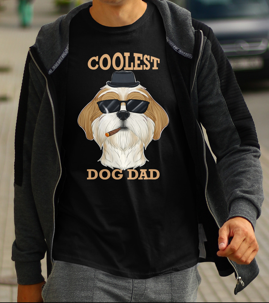 Coolest Dog Dad I Shih Tzu Dad I Shih Tzu With Hat And Sunglasses T-Shirt